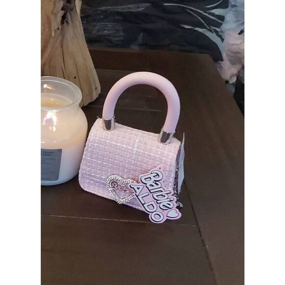 ALDO X BARBIE Pink Tweed Rhinestone Heart Mini Satchel/Crossbody Bag - Picture 1 of 7